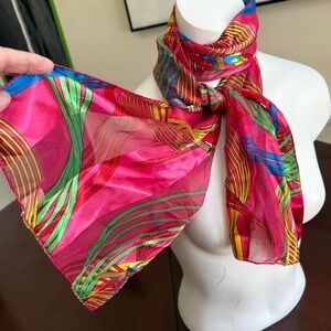 Vintage Pink and yellow‎ tropical silky scarf with parrot print